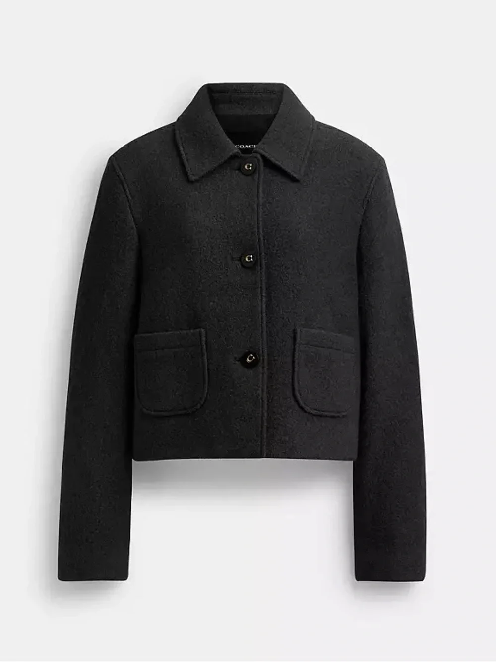 Coach Black Cropped Short Wool Coat Bouclé (Size XS)
